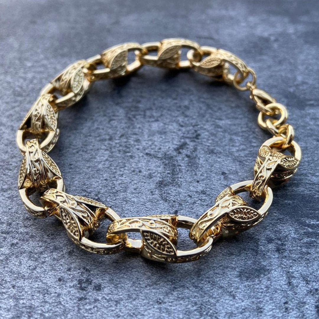 10mm Gold 9ct 3D Patterned Tulip Bracelet GF Gift Men Women Etsy UK