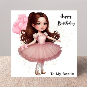 Customised Ballerina Birthday Card for Ages 5-8 | Ballet Dancer Girls Birthday Card | Personalised 8x8 Inch Square Card with White Envelope
