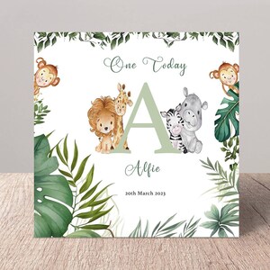 Customisable Jungle Animal Birthday Card with Personalised Message for Children and New Baby Celebrations | 8x8 inch Blank Greeting Card