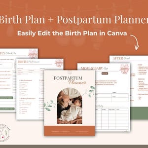 Postpartum Planner Printable | Editable Birth Plan, Fourth Trimester Guide (Canva Template)
