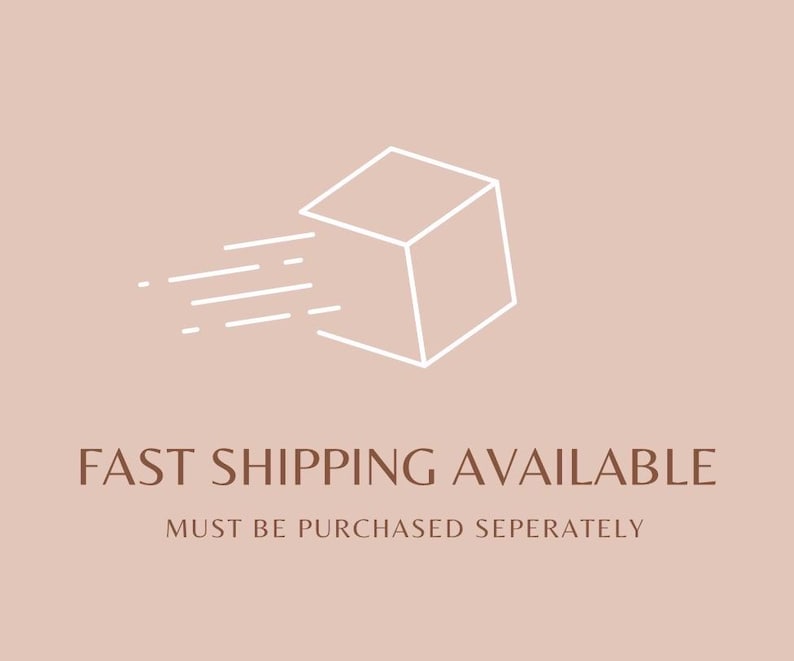 May include: A white outline of a cube with speed lines, suggesting fast shipping, is set against a muted pink background. The text "FAST SHIPPING AVAILABLE" and "MUST BE PURCHASED SEPERATELY" are below the graphic.