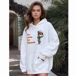 Funny character Hoodie, Too Cute To Spook Pullover, Kawaii Halloween Apparel, Aesthetic Fall Sweater, Spooky Season Gift