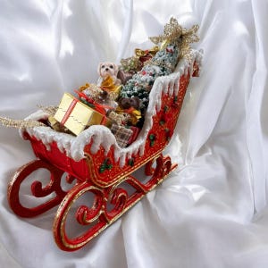 Handmade 1:12 Scale Miniature Santa’s Sleigh with Gifts, Christmas Decor