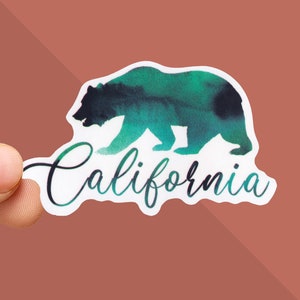 California Sticker - CA Bear State Sticker - Cali Stickers for Water Bottles - Watercolor Bear - West Coast Best Coast - CA Gift - Grizzly