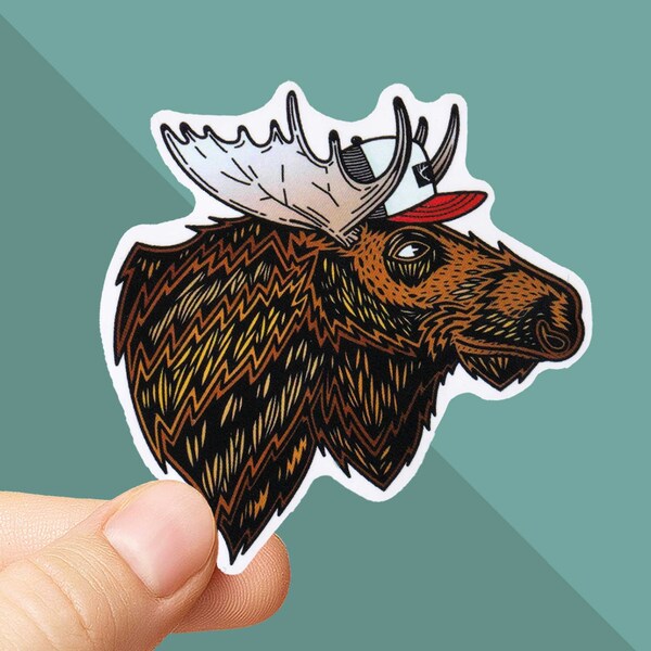 Moose Sticker - Moose Gifts - Moose in a Hat - Moose Gifts - Alaska Sticker - Wildlife Sticker - Outdoor Moose - Water Bottle Sticker