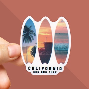 California Sticker - Surfboard Sticker - Sun and Surf - Cali Decal - Palm Tree Sticker - Beach Sticker - West Coast - Cali Gifts - Surfing