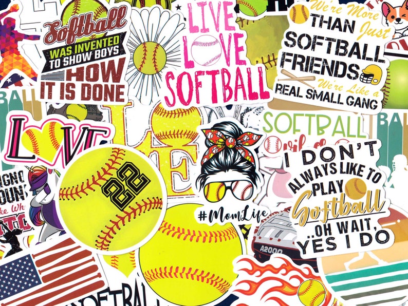 Sofball Ribbon Sticker Softball Stickers - Softball Sticker Pack - Softball Decal - Softball ...