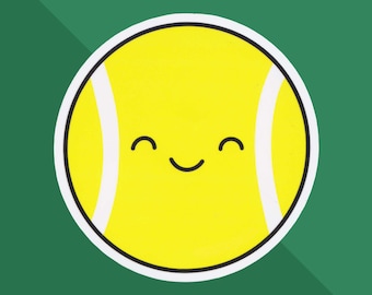 Tennis Sticker: Happy Tennis Ball - I Love Tennis - Play Tennis All Day - Tennis Team Gift - Tennis Partner Sticker - US Open Sticker -Cute