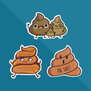 Poop Sticker Pack - 3 pcs - Emoji Stickers - Poo Emoji - Poo Gifts - Fun Novelty Stickers - Funny Stickers - Potty Humor - Poo Jokes - Fart