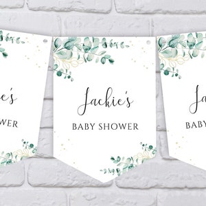 Personalised Gold and Eucalyptus Baby Shower Bunting - Baby Shower Banner