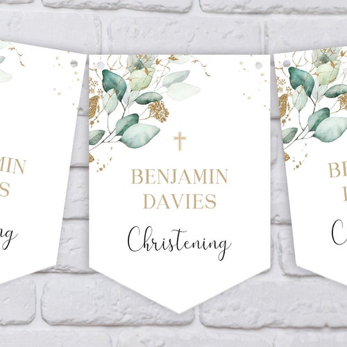 Personalised Gold and Greenery Eucalyptus Christening/baptism Etsy UK