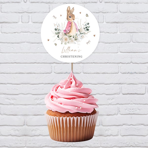 Peter Rabbit Christening or Baptism Cupcake Toppers