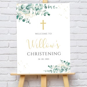Eucalyptus & Gold Christening/Baptism Welcome Sign - A2, A3 or A4 - Printed or Digital copy