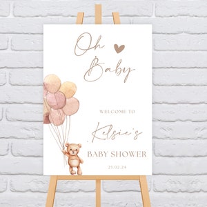 Personalised Neutral Teddy Bear Baby Shower Welcome Sign, Personalised Baby Shower Decorations