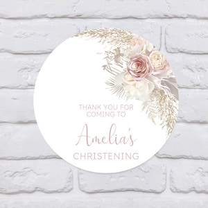 20 Personalised Pampas Flowers Christening or Baptism Stickers