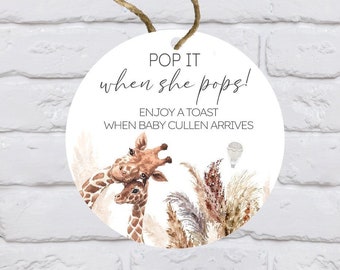 Pop it When She Pops Giraffe Tags - Favour Thank You Tags, Ready to Pop Tags
