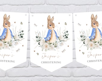 Personalised Peter Rabbit Baptism, Christening, Dedication, Holy Communion or Naming Day Bunting - Garland