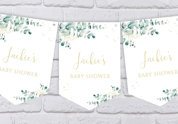 Personalised Gold and Eucalyptus Baby Shower Bunting - Baby Shower Banner