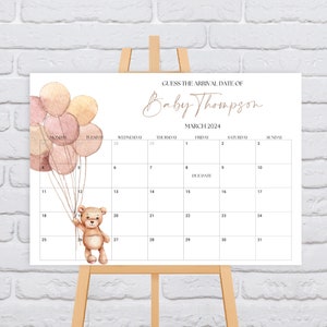 Guess the Babies Arrival Date Calendar, Baby Shower Game, Guess the Birth Date, Baby Shower Predict Babies Date of Birth Sign