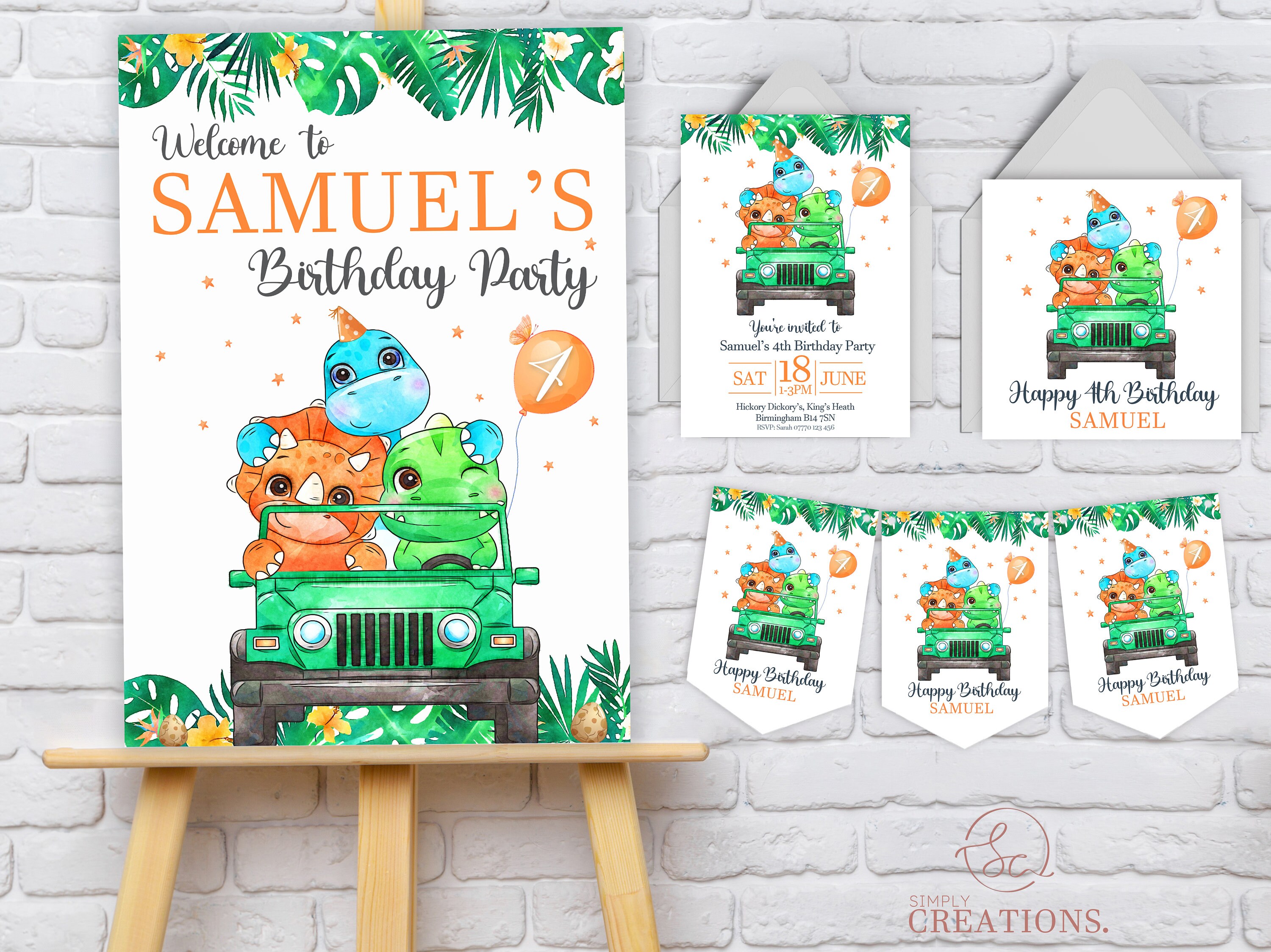 Personalised Dinosaur Happy Birthday Bunting - Children's Party Banner ...