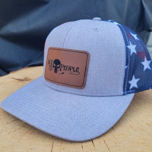 We The People custom mesh back snapback cap leather patch style hat cap trucker grey/Flag american