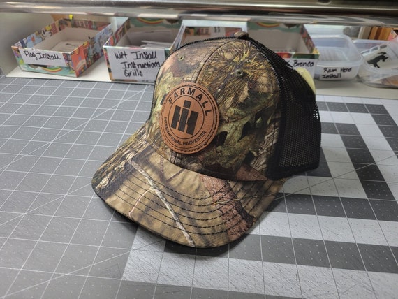 International harventer snapback mesh trucker cap hat Camo mossy oak /black leather patch hat case ih tan