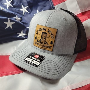 Morning wood lumber co mesh back snapback cap leather patch style hat cap trucker