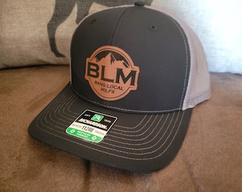 BLM Bang Local Milfs mesh back snapback cap leather patch style hat cap trucker