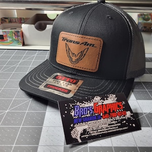 Pontiac Trans am ws6 custom mesh back snapback cap leather patch style hat cap trucker black/grey