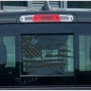 Fit Chevy GMC Silverado Sierra 2014-2018 Rear Window eagle American Flag Decal Sticker