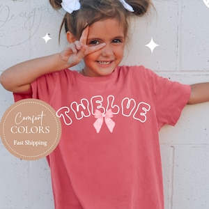 12th Birthday Girl Shirt Pink Bow Comfort Colors Shirt 12th Birthday Gift Twelve Birthday Shirt for Girl 12 Year Old Birthday Shirt Coquette
