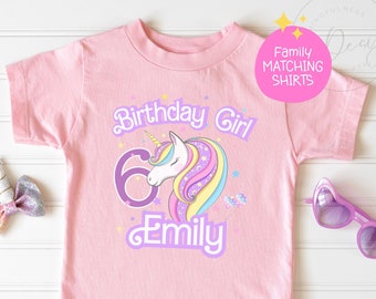 Rainbow Unicorn Birthday Shirt, Unicorn birthday themed Party Girl T-Shirt,3rd 4th 5th B-day Kids Custom Named Sweatshirt,Gift for Bday Girl