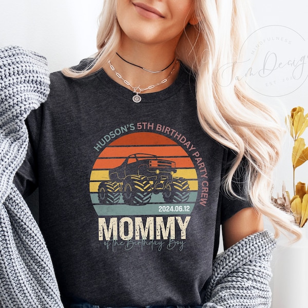 Monster Mom Shirt,Custom Truck Lover Birthday Boy Shirt,Family Matching B-day Party Shirt,Personalized Car 2 3rd Bday Gift For Kids Race Car