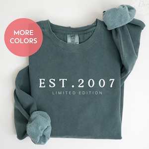 May include: A teal blue sweatshirt with the text "EST. 2007 LIMITED EDITION" in white. The sweatshirt is folded and laid flat on a white surface.