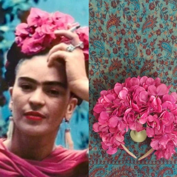Original Frida Kahlo Kopfschmuck mit Hortensien in purpur
