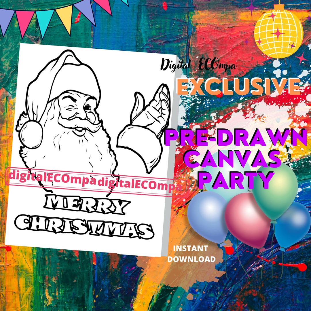 MEERRY CHRISTMAS PRINTABLES Christmas Sip and Paint Canvas Etsy