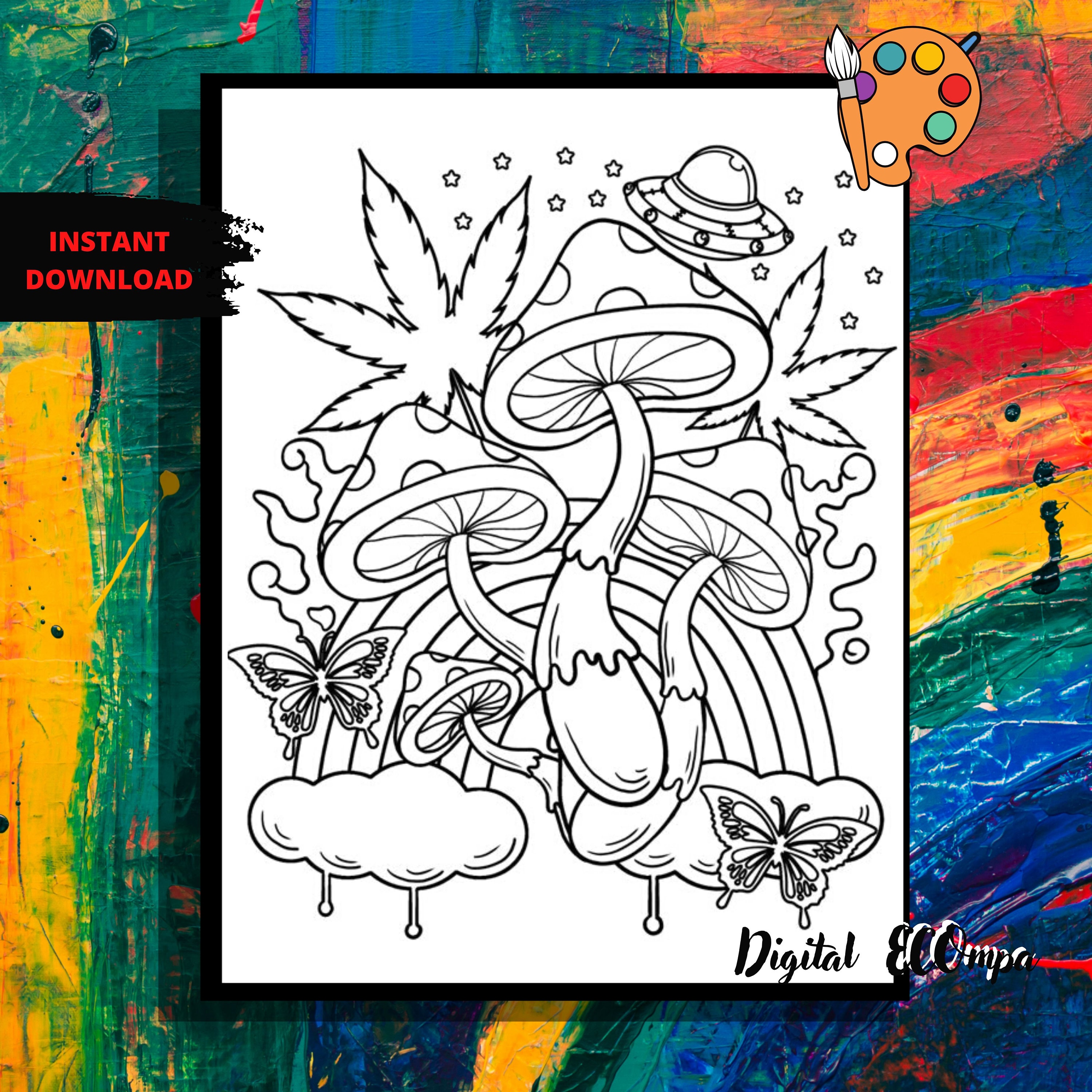 Trippy Printables Coloring Page Outline Canvas DIY Paint Etsy