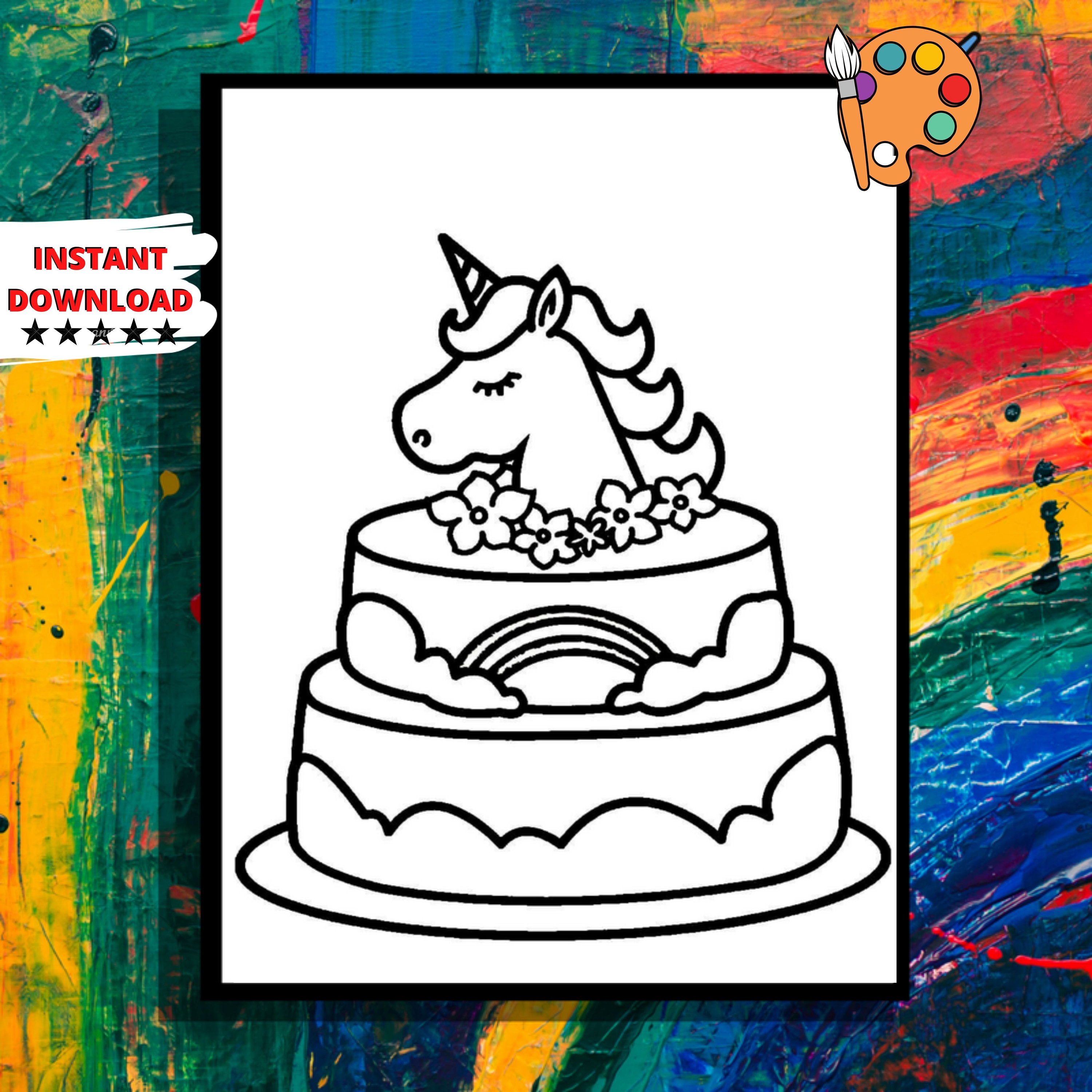 Free Unicorn Cake Coloring Page - Download in PDF, Illustrator, EPS, SVG,  JPG, PNG | Template.net