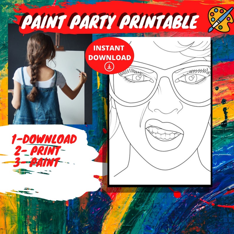 Sip and Paint Svg Diy Paint Party and Pre Drawing Canvas for Etsy
