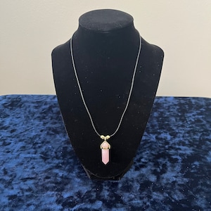 Rose Quartz Leather Necklace, Gemstone Necklace With Gold Accents, Hexagon Pendant Necklace, Women’s Necklace, Gift For Her