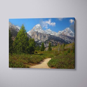 Hiking trail in Teton national park, Grand Tetons picture, Tetons on canvas, Wyoming Teton mountain wall art, hiking gifts for him, rec room