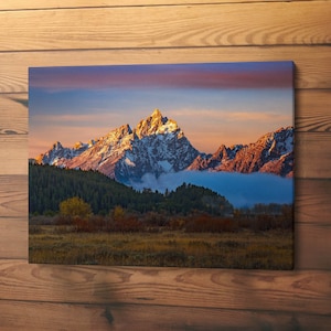 Wyoming Tetons sunrise on canvas or metal, Grand Teton art, fall colors in the Tetons, Tetons canvas, Teton National park, Grand Tetons