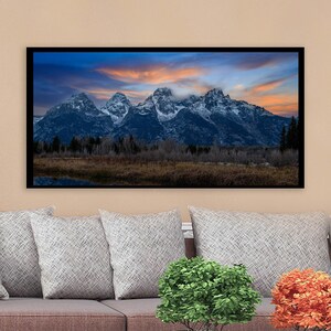 Tetons at sunset picture, Grand Teton art, Teton National park, Wyoming landscape, Grand Tetons, mountain photography, framed artwork