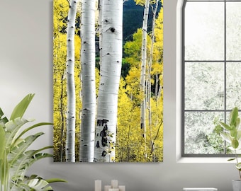 Fall Aspen Tree Canvas Print: Nature-Inspired Vertical Wall Art