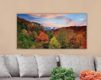 Blue ridge mountains landscape in autumn, fall colors art, autumn landscape, appalachia, autumn wall art, large framed artwork, triptych,