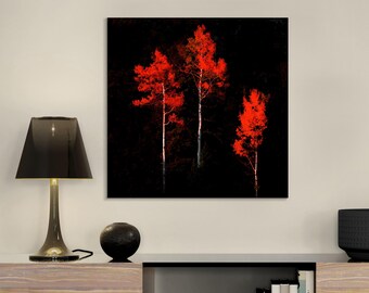 Red tree wall art, abstract nature artwork, living room decor,