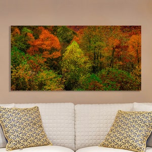 Autumn forest landscape picture, fall painting, autumn landscape, autumn decor, forest wall art, large framed artwork, triptych,