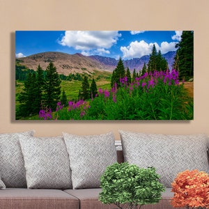 Colorado mountains and wildflowers landscape picture, Colorado art, wildflowers, Rocky Mountains, extra large wall art, wildflowers print