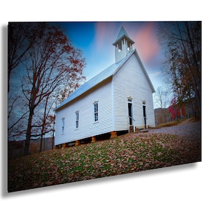 Picture of old church in Cades Cove, Church building in Smoky Mountain national park, historic church at Cades Cove, Christian wall art
