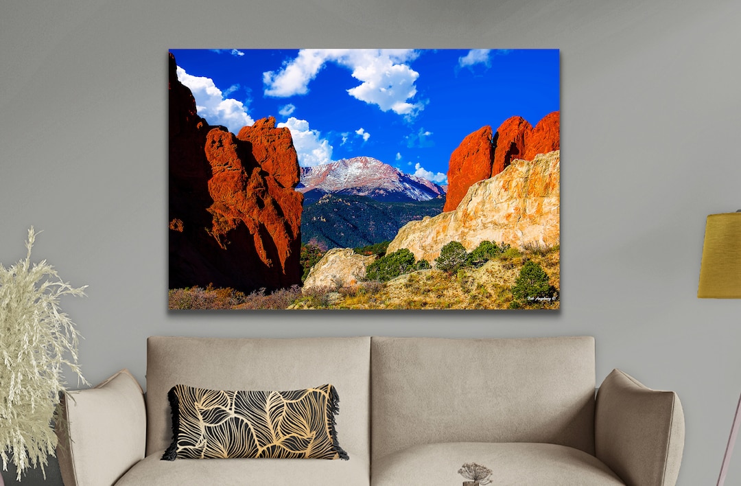 Colorado Springs Wall Art, Garden of the God's, Pikes Peak, Blue Sky, Pikes Peak Art, Colorado